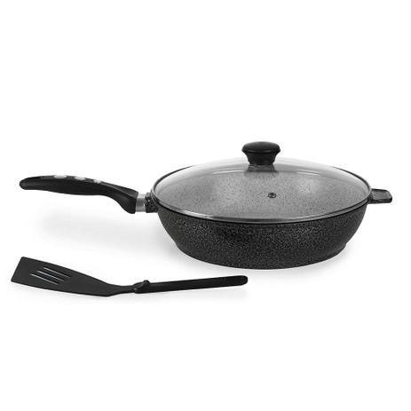 Frigideira Forno e Fogão Revestida em Cerâmica Antiaderente,Aluminio Fundido GRATIS Espátula! Preta - Aluminios j.r Menor preço em Frigideira Forno e Fogão Revestida em Cerâmica Antiaderente,Aluminio Fundido GRATIS Espátula! Preta - Aluminios j.r