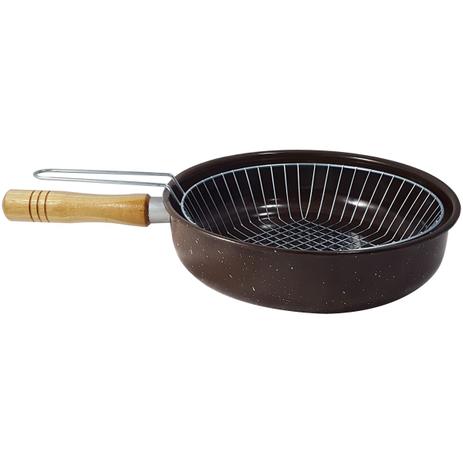 Frigideira Fritadeira Esmaltada Com Cesto Cabo Madeira 2,7l Marrom - Zanline Menor preço em Frigideira Fritadeira Esmaltada Com Cesto Cabo Madeira 2,7l Marrom - Zanline