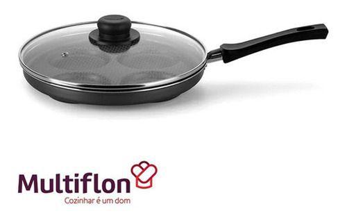 Frigideira Para 4 Ovos Antiaderente Multiflon Linha Gourmet Com tampa Menor preço em Frigideira Para 4 Ovos Antiaderente Multiflon Linha Gourmet Com tampa