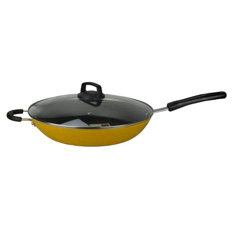 Frigideira Wok Amarela com Tampa Teflon Antiaderente Nº 32 - Inga Menor preço em Frigideira Wok Amarela com Tampa Teflon Antiaderente Nº 32 - Inga