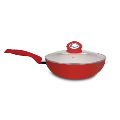 Frigideira Wok Ceramic Red Marmorizado 28cm com tampa - Eirilar Menor preço em Frigideira Wok Ceramic Red Marmorizado 28cm com tampa - Eirilar