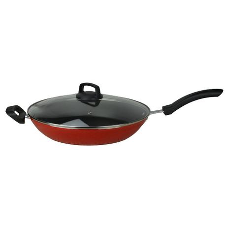 Frigideira Wok Vermelha com Tampa Teflon Antiaderente Nº32 - Inga Menor preço em Frigideira Wok Vermelha com Tampa Teflon Antiaderente Nº32 - Inga