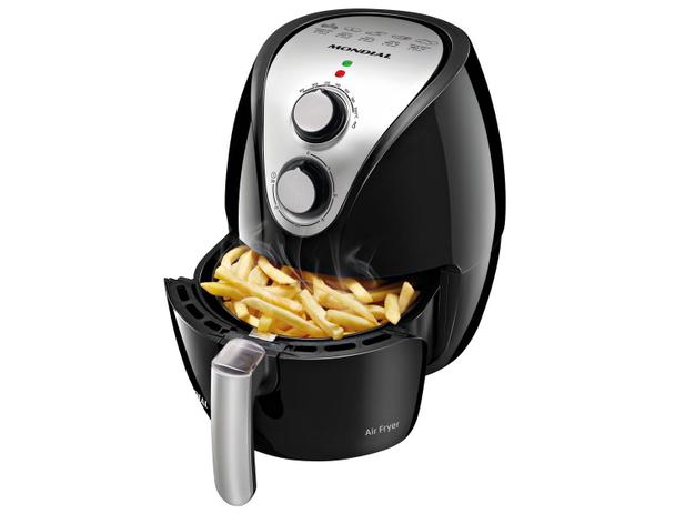 Fritadeira Elétrica Sem Óleo/Air Fryer Mondial - AF-16 Preta e Prata 2,4L com Timer