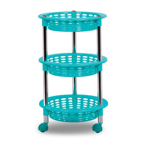 Fruteira / Organizador Redonda Tripla com Rodinha Azul turquesa com Tampo - Niquelart 383 Menor preço em Fruteira / Organizador Redonda Tripla com Rodinha Azul turquesa com Tampo - Niquelart 383