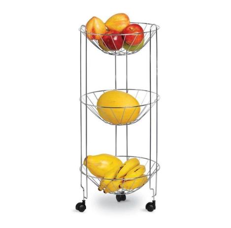 Fruteira Tripla Aço Cromado Com Rodízios 3 Cestas - Araminas Menor preço em Fruteira Tripla Aço Cromado Com Rodízios 3 Cestas - Araminas