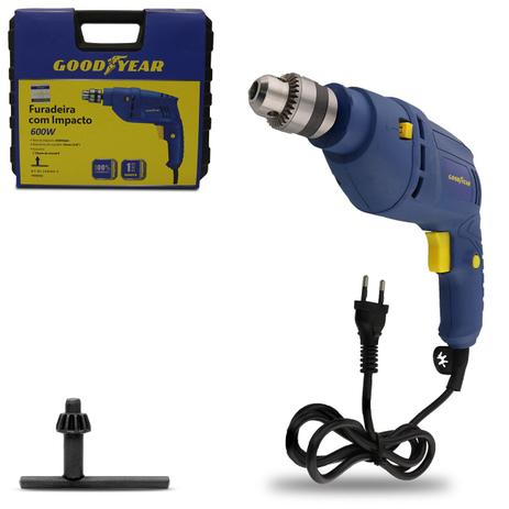 Furadeira de Impacto Mandril Goodyear 3/8” 10mm 3000 RPM 600W 110V Azul Amarelo e Maleta GYDI10600K3 Menor preço em Furadeira de Impacto Mandril Goodyear 3/8” 10mm 3000 RPM 600W 110V Azul Amarelo e Maleta GYDI10600K3