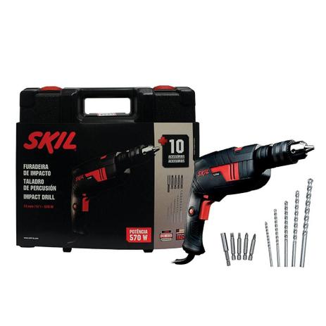 Furadeira de Impacto Skil 1/2 6555 com Maleta, 10 Acessorios, 570W, Preto/Vermelho - 220V Menor preço em Furadeira de Impacto Skil 1/2 6555 com Maleta, 10 Acessorios, 570W, Preto/Vermelho - 220V