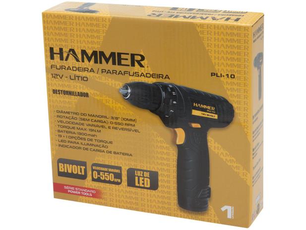 Furadeira e Parafusadeira a Bateria Hammer 12V - Velocidade Variável e Reversível 3/8” GYPLI10