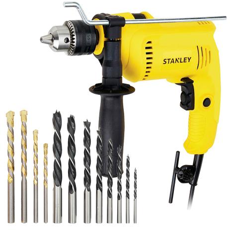 Furadeira Impacto Rev 1/2” 600w Stanley e Kit 12 Brocas 110v Menor preço em Furadeira Impacto Rev 1/2” 600w Stanley e Kit 12 Brocas 110v