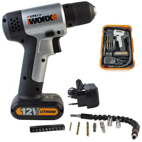Furadeira Parafusadeira 12V com Kit 18 Acessórios WX104.1 Bivolt WORX Menor preço em Furadeira Parafusadeira 12V com Kit 18 Acessórios WX104.1 Bivolt WORX
