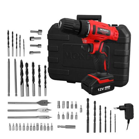 Furadeira Parafusadeira 3/8” à bateria 12 volts com maleta + 50 acessórios - PF-07MA - Mondial Menor preço em Furadeira Parafusadeira 3/8” à bateria 12 volts com maleta + 50 acessórios - PF-07MA - Mondial