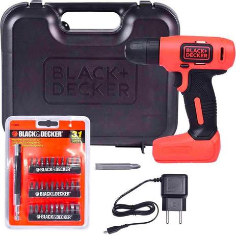 Furadeira Parafusadeira Black+Decker LD008K31, com 31 Peças, 8 Volts Menor preço em Furadeira Parafusadeira Black+Decker LD008K31, com 31 Peças, 8 Volts