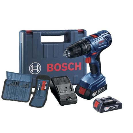 Furadeira Parafusadeira de impacto 1/2” à bateria 18V com 2 baterias + kit de acessórios e maleta - GSB-180LI (110V/220V) - Bosch Menor preço em Furadeira Parafusadeira de impacto 1/2” à bateria 18V com 2 baterias + kit de acessórios e maleta - GSB-180LI (110V/220V) - Bosch