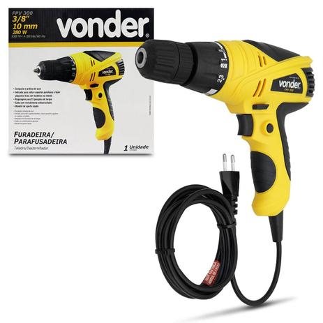 Furadeira Parafusadeira Elétrica Vonder FPV 300 Mandril 3/8 Polegadas 10mm 280W 220V Preto e Amarelo Menor preço em Furadeira Parafusadeira Elétrica Vonder FPV 300 Mandril 3/8 Polegadas 10mm 280W 220V Preto e Amarelo
