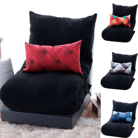 Futon Dobrável De Espuma Solteiro Preto + Capa De Almofada Decorativa Suede 30x50cm - BF Colchões Menor preço em Futon Dobrável De Espuma Solteiro Preto + Capa De Almofada Decorativa Suede 30x50cm - BF Colchões