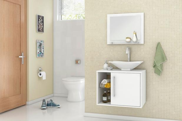 Gabinete Armário para Banheiro com Pia Baden Branco_Branco - ALADDIN Menor preço em Gabinete Armário para Banheiro com Pia Baden Branco_Branco - ALADDIN