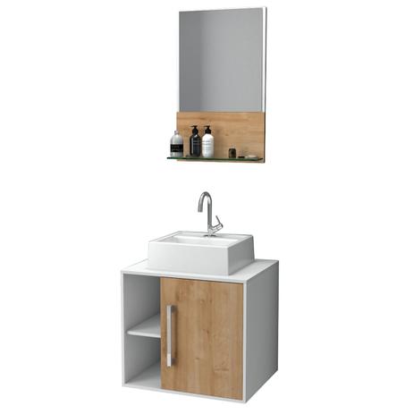 Menor preço em Gabinete Balcão Para Banheiro Compace Quadratta 500 Branco/Vermont Oak