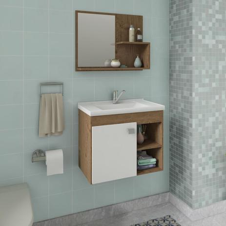 Gabinete De Banheiro 100 Mdf Lotus 55 Cm Com Espelho Amendoa/Branco - Mgm Menor preço em Gabinete De Banheiro 100 Mdf Lotus 55 Cm Com Espelho Amendoa/Branco - Mgm