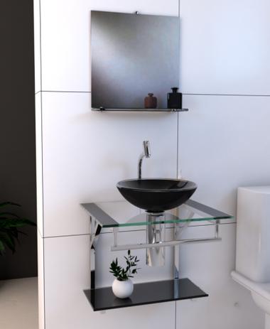 Gabinete de Vidro e Inox 40cm para Banheiro  Mod. Bella Paris  Conjunto Lavatório c/ Cuba Preto - Vidros brasil é boa?