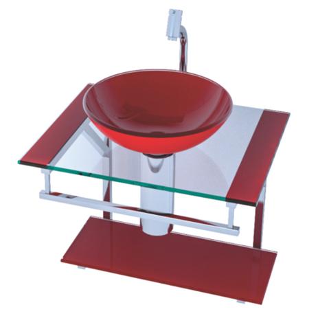 Gabinete de Vidro e Inox 50cm para Banheiro  Mod. Bella Paris  Conjunto Lavatório c/ Cuba Vermelho - Vidros brasil é boa?
