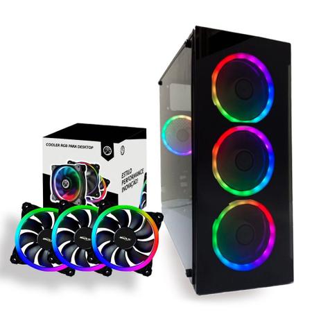 Gabinete Gamer Bpc-330atx Black C/ Lateral Acrílico + Kit 3 Cooler Argb Controladora Controle - BRAZIL PC Menor preço em Gabinete Gamer Bpc-330atx Black C/ Lateral Acrílico + Kit 3 Cooler Argb Controladora Controle - BRAZIL PC