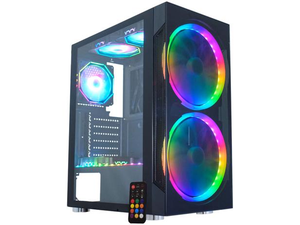Gabinete Gamer K-Mex Anjo de Combate 3 CG-03A1 - RGB ATX 6 FANs Preto Menor preço em Gabinete Gamer K-Mex Anjo de Combate 3 CG-03A1 - RGB ATX 6 FANs Preto