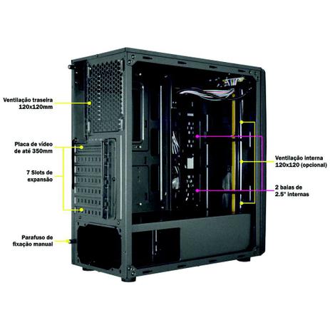 Gabinete Gamer K-Mex CG-06R8 4 Baia Int C/Janela S/Fonte Preto Menor preço em Gabinete Gamer K-Mex CG-06R8 4 Baia Int C/Janela S/Fonte Preto