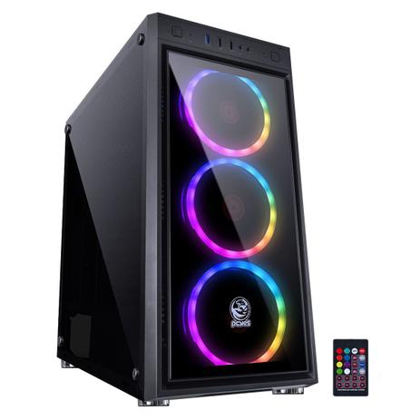 Gabinete Mid Tower Pcyes JUPPT7C3FCV Jupiter 3 Fans 120mm Led Rgb Preto Menor preço em Gabinete Mid Tower Pcyes JUPPT7C3FCV Jupiter 3 Fans 120mm Led Rgb Preto