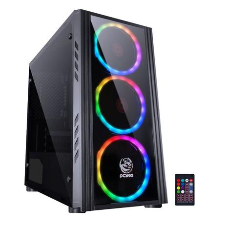 Gabinete Mid Tower Pcyes SATPT7C3FCA Saturn 3 Fans 120mm Led RGB Preto Menor preço em Gabinete Mid Tower Pcyes SATPT7C3FCA Saturn 3 Fans 120mm Led RGB Preto