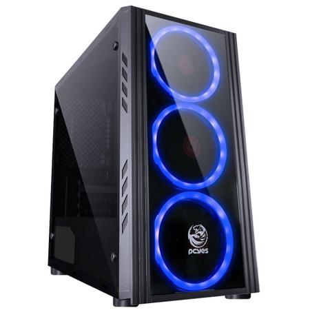 Gabinete Mid Tower Pcyes SATPTAZ3FCA Saturn 3 Fans 120mm Led Azul Preto Menor preço em Gabinete Mid Tower Pcyes SATPTAZ3FCA Saturn 3 Fans 120mm Led Azul Preto
