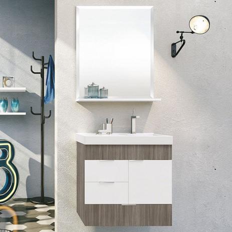 Gabinete para Banheiro com Cuba e Espelheira 3 Gavetas Club Kit (Não Acompanha Torneira) Bumi Grigio Menor preço em Gabinete para Banheiro com Cuba e Espelheira 3 Gavetas Club Kit (Não Acompanha Torneira) Bumi Grigio
