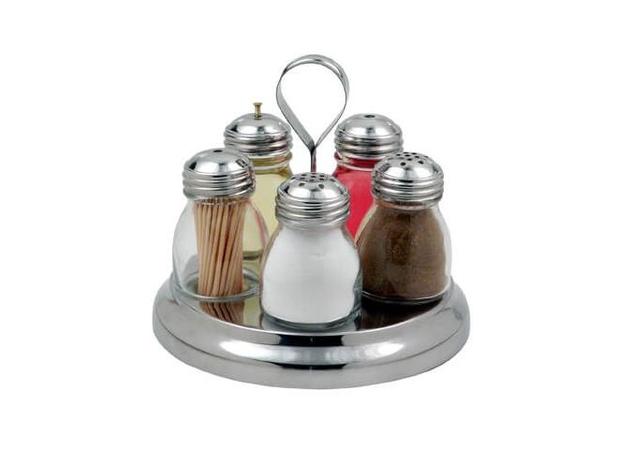 Galheteiro Aço Inox 5 Peças Globo - GLB 004 Menor preço em Galheteiro Aço Inox 5 Peças Globo - GLB 004