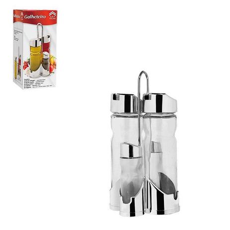Galheteiro em Vidro 4 Peças Porta Temperos e Condimentos - Art house Menor preço em Galheteiro em Vidro 4 Peças Porta Temperos e Condimentos - Art house