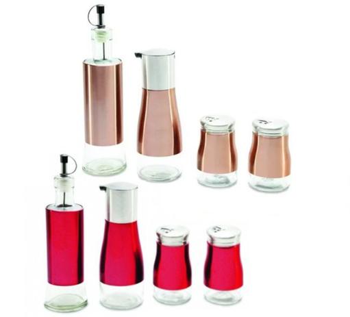Galheteiro Vidro / inox Porta Tempero Azeite Vinagre Sal 4pç - Haüskraft Menor preço em Galheteiro Vidro / inox Porta Tempero Azeite Vinagre Sal 4pç - Haüskraft