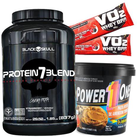 Ganho Massa Magra - Whey Protein 7 Blend 837g + Pasta Amendoim Integral 1kg + Barra Proteíca - Black skull Menor preço em Ganho Massa Magra - Whey Protein 7 Blend 837g + Pasta Amendoim Integral 1kg + Barra Proteíca - Black skull