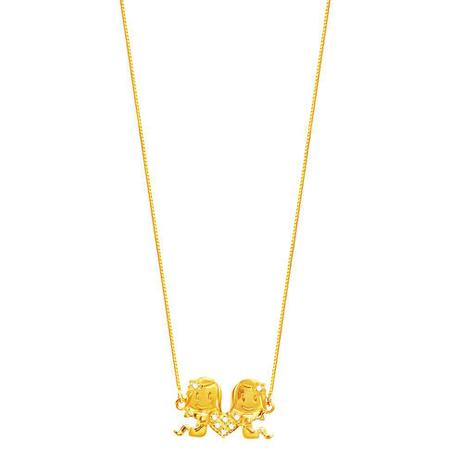 Gargantilha em Ouro 18K Meninas e Diamantes - AU4494 - Black50 Menor preço em Gargantilha em Ouro 18K Meninas e Diamantes - AU4494 - Black50