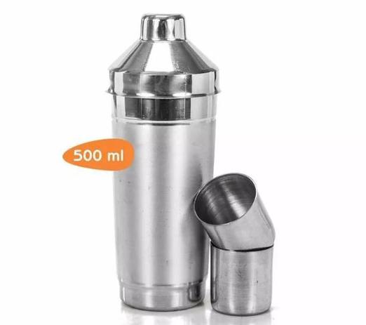 Garrafa Coqueteleira Alumínio 500 ml com 2 Copos - Analeni Menor preço em Garrafa Coqueteleira Alumínio 500 ml com 2 Copos - Analeni