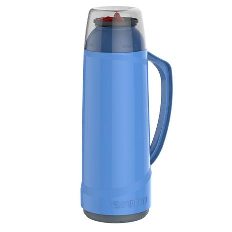 Garrafa Térmica Cristal 1 Litro Com Bico Azul Soprano Menor preço em Garrafa Térmica Cristal 1 Litro Com Bico Azul Soprano