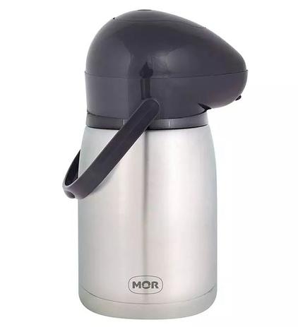 Garrafa térmica inox 1,3 litros pressão Mor Menor preço em Garrafa térmica inox 1,3 litros pressão Mor