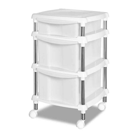 Gaveteiro Organizador com 3 Gavetas (2G e 1P) e Rodízios Branco - Niquelart Menor preço em Gaveteiro Organizador com 3 Gavetas (2G e 1P) e Rodízios Branco - Niquelart