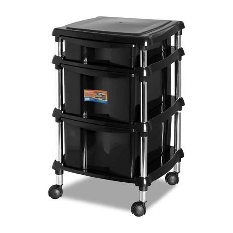 Gaveteiro Organizador com 3 Gavetas (2G e 1P) e Rodízios Preto - Niquelart Menor preço em Gaveteiro Organizador com 3 Gavetas (2G e 1P) e Rodízios Preto - Niquelart