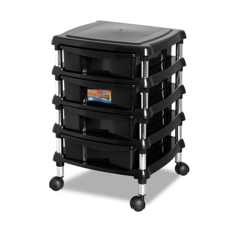 Gaveteiro Organizador Com 4 Gavetas E Rodízios preto - Niquelart Menor preço em Gaveteiro Organizador Com 4 Gavetas E Rodízios preto - Niquelart