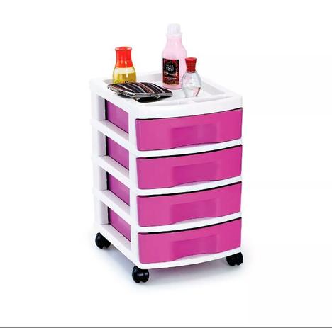 Gaveteiro Rosa Com Rodízio e 4 Gavetas Pequenas - Agraplast Menor preço em Gaveteiro Rosa Com Rodízio e 4 Gavetas Pequenas - Agraplast