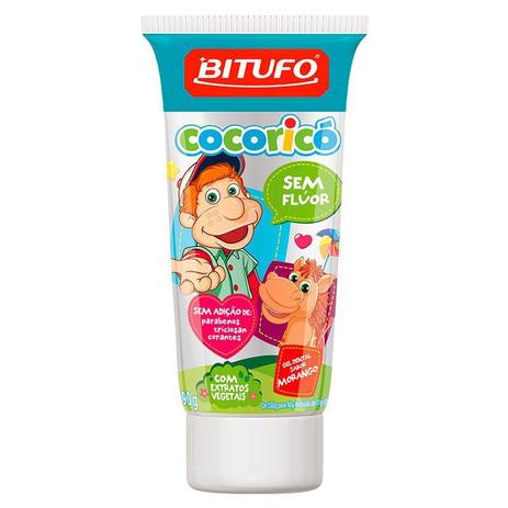 Gel Dental Bitufo Cocoricó Morango Sem Flúor 90g Menor preço em Gel Dental Bitufo Cocoricó Morango Sem Flúor 90g