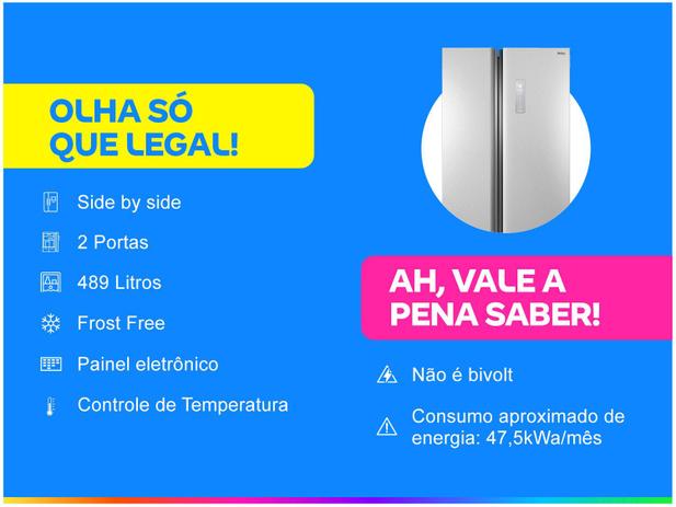 Geladeira/Refrigerador Philco Frost Free - Side by Side 489L PRF504I