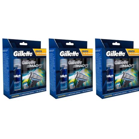 Gillette Mach3 Sensi Care Carga C/4 + Gel 71g (Kit C/03) Menor preço em Gillette Mach3 Sensi Care Carga C/4 + Gel 71g (Kit C/03)