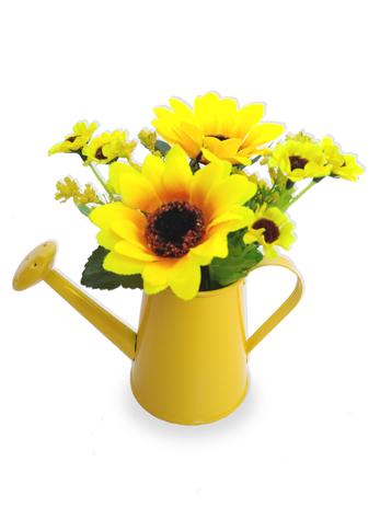 Girassol Arranjo Flor Artificial Mini Regador Amarelo Metal - Flordecorar Menor preço em Girassol Arranjo Flor Artificial Mini Regador Amarelo Metal - Flordecorar