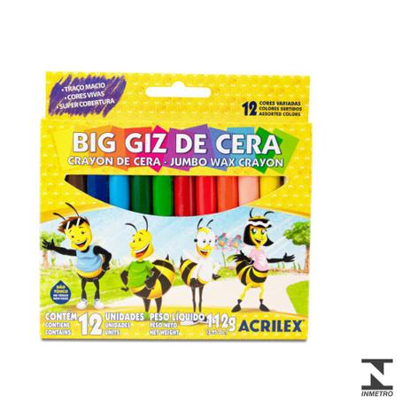 Giz Cera Longo Grosso 12 Cores Acrilex Big Giz Jumbo Menor preço em Giz Cera Longo Grosso 12 Cores Acrilex Big Giz Jumbo