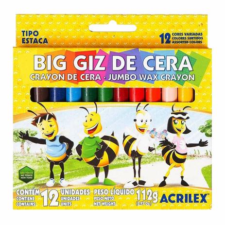 Giz de Cera 12 Cores Big Acrilex Menor preço em Giz de Cera 12 Cores Big Acrilex