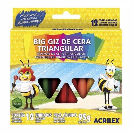 Giz de Cera 12 Cores Big Triangular Acrilex Menor preço em Giz de Cera 12 Cores Big Triangular Acrilex